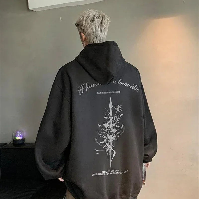 Autumn Suede Goth Graphic Hoodies Men's 2024 New Y2K Vintage Long Sleeve Hoody Sweatshirts Hip Hop Fashion Streetwear Clothes