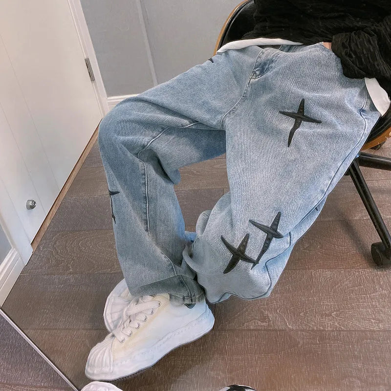 Prints Jeans Men New Streetwear Baggy Wide Leg Jeans Mens Streetwear Denim Jogger Pants Baggy Harem Jean Straight Trousers S-3XL