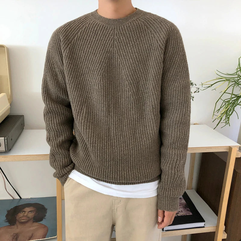 IEFB / men's wear classic round collar Sweater Korean fashion loose kintted tops for male autumn winter new warm clothes 9Y4243