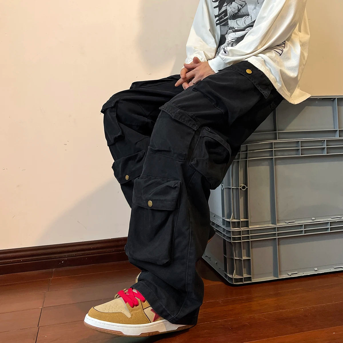 Cargo Pants Multi-pockets Tooling Pant Harajuku Men's Vintage Loose Wide Leg Pants Streetwear Casual Hip-hop Mopping Trousers