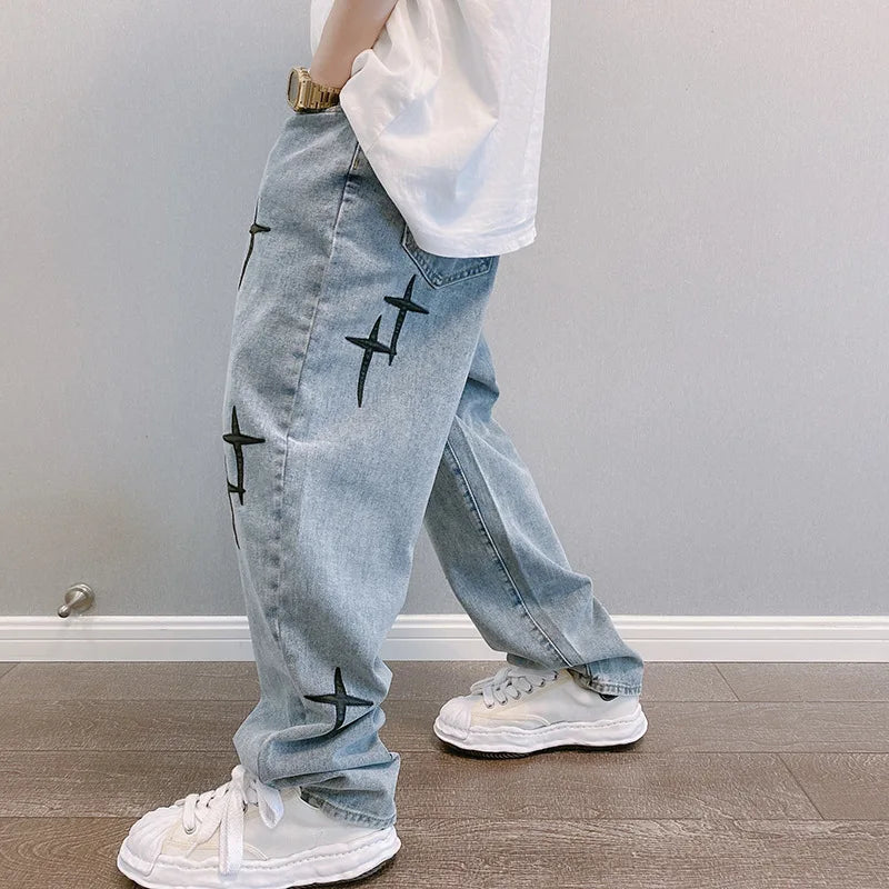 Prints Jeans Men New Streetwear Baggy Wide Leg Jeans Mens Streetwear Denim Jogger Pants Baggy Harem Jean Straight Trousers S-3XL