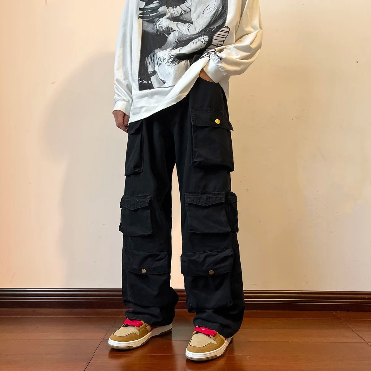 Cargo Pants Multi-pockets Tooling Pant Harajuku Men's Vintage Loose Wide Leg Pants Streetwear Casual Hip-hop Mopping Trousers