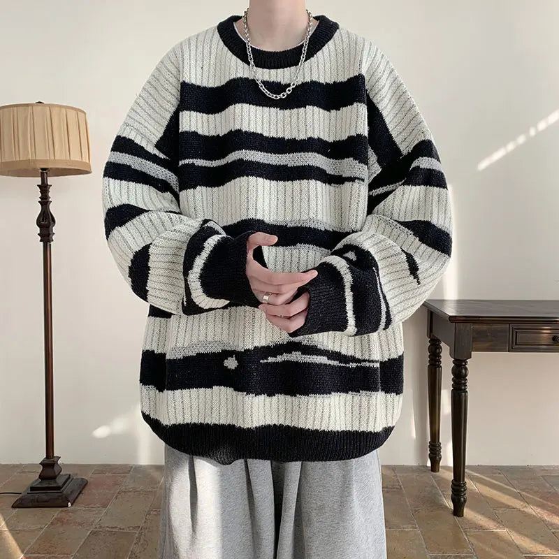 New Popular Autumn Winter Chic Pattern Pullover Sweater High Quality Casual Round Neck Knitted Sweater Men's Lazy Pullover