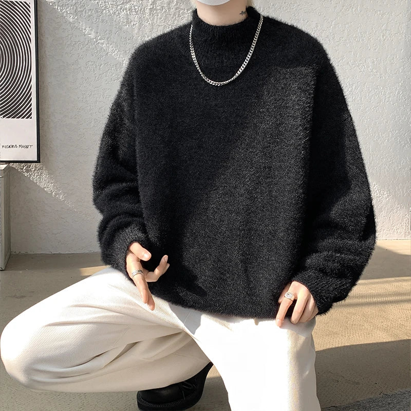 New Fashion Men High Quality Knitted Turtleneck Sweater Long Sleeve Pullovers Solid Color Trend Men Clothing Winter Outdoor Tops